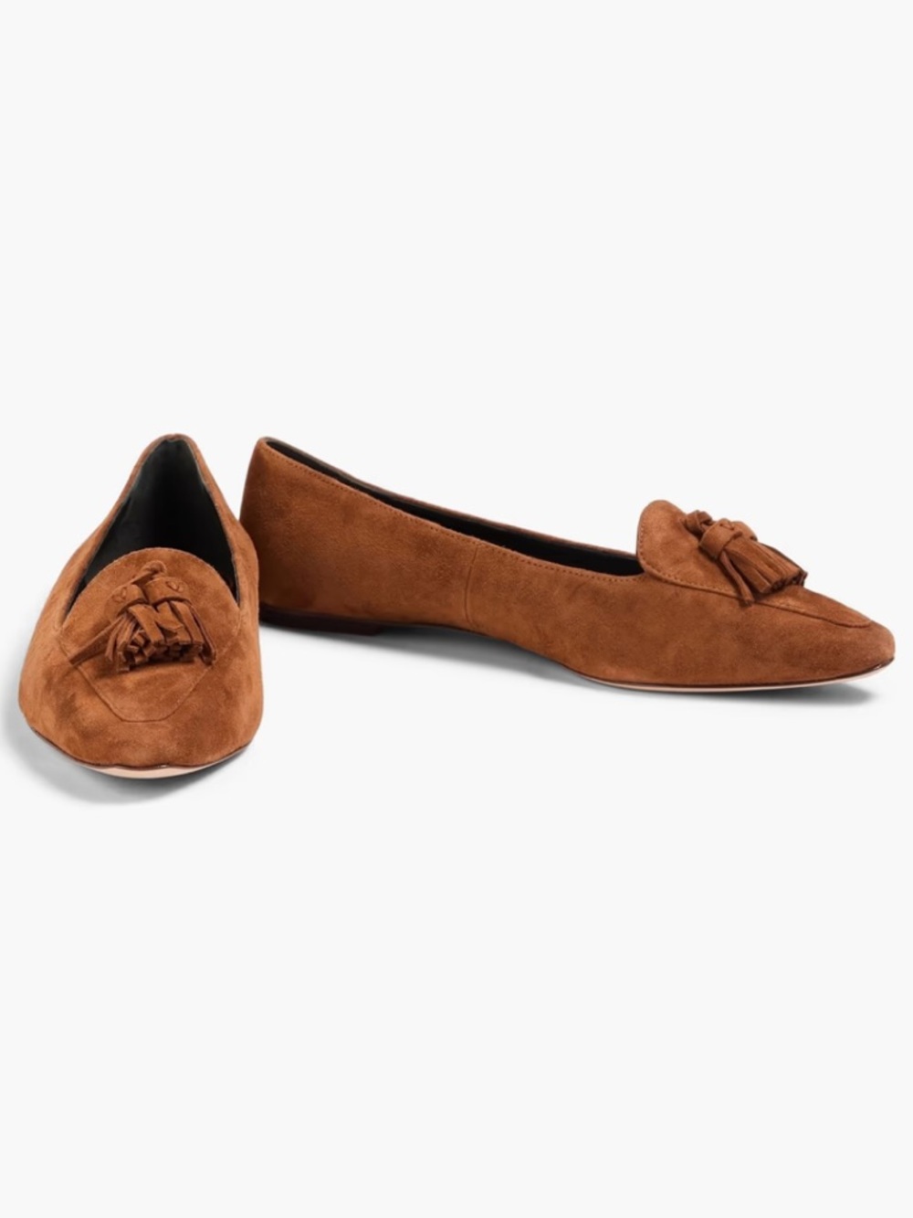 Veronica Beard Cleo Suede Tassel Pointed Flats in Chestnut Brown